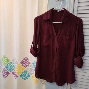 Express Portofino Burgundy Button Down Dress Shirt